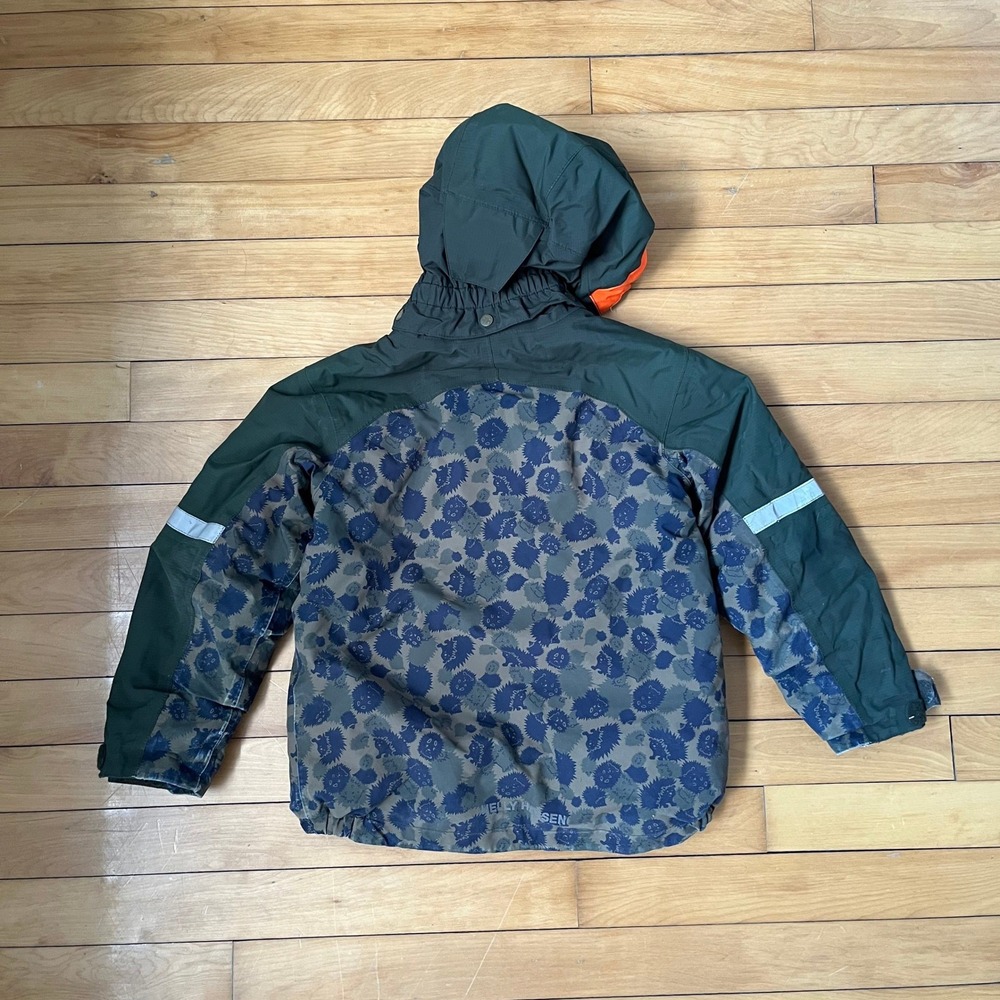 Helly Hansen Kids Hedgehog Print Hooded Size. 134/9 Jacket Green Navy - Picture 7 of 7